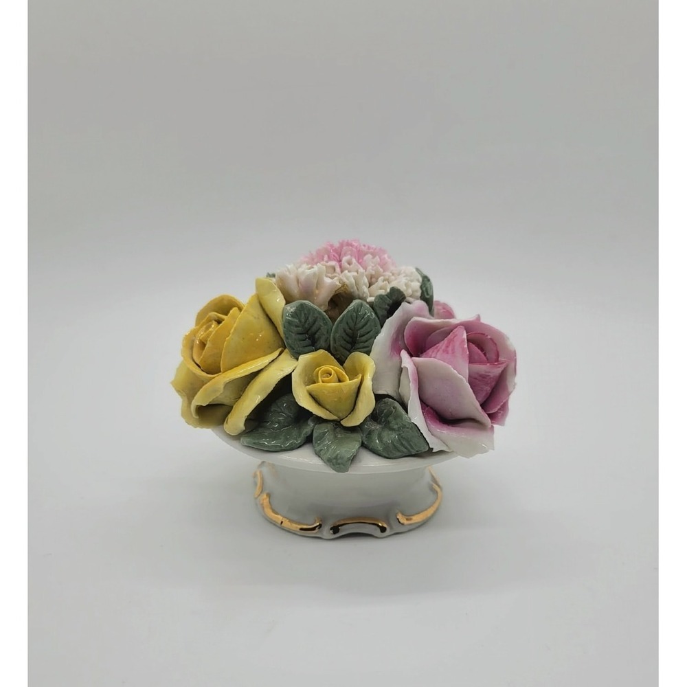 Dresden Porcelain Pink And Yellow 3D Roses Compodimate